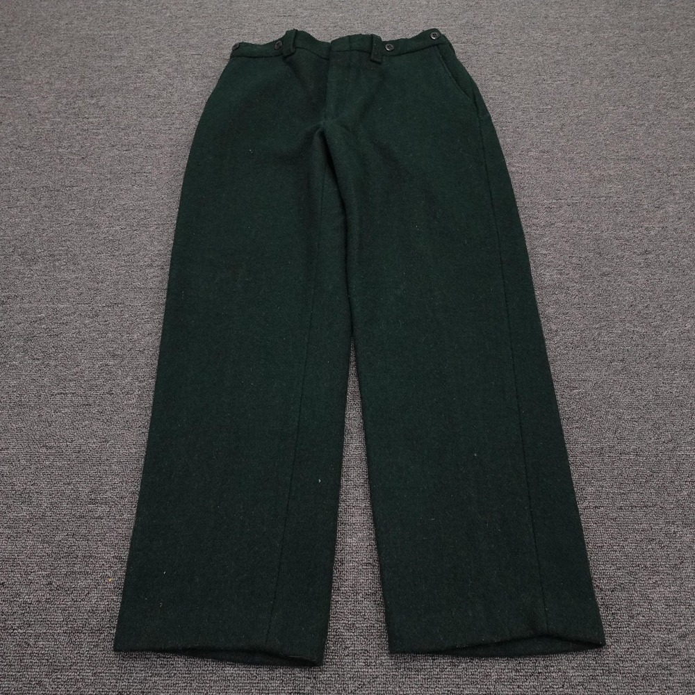 Vintage Melton Pants Mens 32x28 Green Wool Flannel Wintermaster Lined Dress